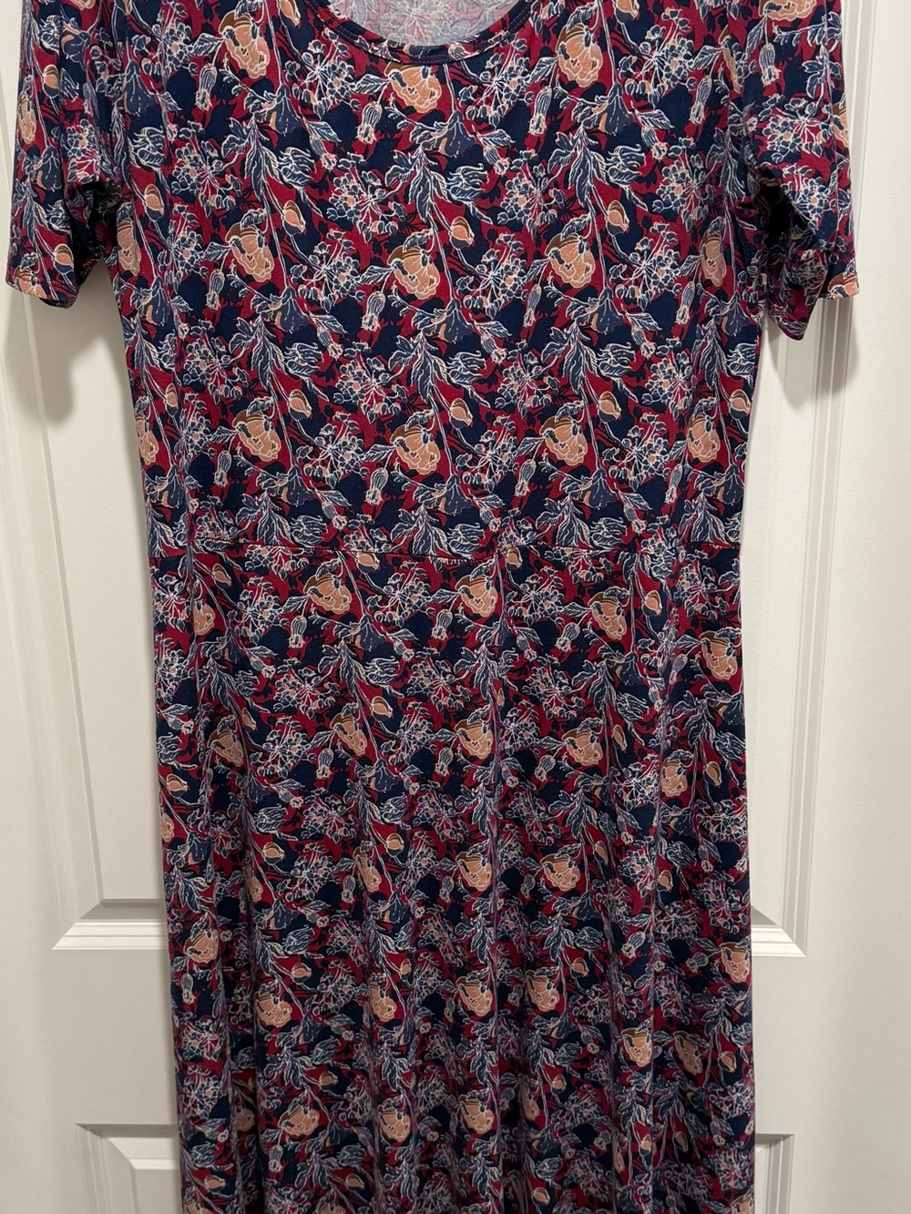 LuLaRoe Printed Navy/Crimson/Brown Short-Sleeve Women’s Maxi Dress